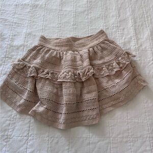aerie Crochet Tiered Ruffle Mini Skirt - Tan